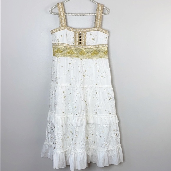 white and gold midi dress